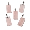Natural Rose Quartz Faceted Pendants, Rectangle Charms with Stainless Steel Bails, Stainless Steel Color, 25x13x4mm, Hole: 5x4mm