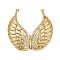 Brass Micro Pave Cubic Zirconia Pendants, Wing with Butterfly, Long-Lasting Plated, Cadmium Free & Lead Free, Rack Plating, Real 18K Gold Plated, 38x40x4.5mm, Hole: 1.2mm