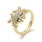 Real 18K Gold Plated Brass Pave Cubic Zirconia Adjustable Rings, Robot, Clear, Inner Diameter: 18mm