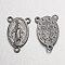 Holy Oval Carved Virgin Mary Tibetan Style Alloy Chandelier Component Links, 3 Loop Connectors, Rosary Center Pieces, Gunmetal, Lead Free & Cadmium Free & Nickel Free, 23x14.5x3mm, Hole: 1mm