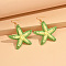 Starfish Raffia Dangle Earrings, Golden, with Iron Earring Findings, Champagne Yellow, 76x56mm