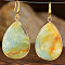 Natural Flower Amazonite Teardrop Dangle Earrings, with 304 Stainless Steel Hook, Golden, 40x20mm