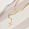 201 Stainless Steel Virgin Cross Pendant Rosary Bead Necklaces for Women, Perfect for Daily Wear, Golden, 20.87 inch(53cm)