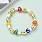 Brass & Lampwork Beaded Stretch Bracelets for Women, Mushroom & Rice, Rack Plating, Lead Free & Cadmium Free, Long-Lasting Plated, Real 18K Gold Plated, Inner Diameter: 2-1/8 inch(5.25cm)