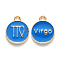 Alloy Enamel Pendants, Cadmium Free & Lead Free, Flat Round with Constellation, Light Gold, Dodger Blue, Virgo, 15x12x2mm, Hole: 1.5mm