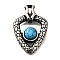 304 Stainless Steel Pendants, with Synthetic Turquoise, Triangle with Eye Charms, Antique Silver, 43.5x29.5x12mm, Hole: 6.5x5.5mm