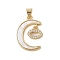 Brass Micro Pave Clear Cubic Zirconia Pendant, with Shell, Moon, Real 18K Gold Plated, Lip, 21.5x16.5x3mm, Hole: 4x3.5mm