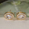 Brass Micro Pave Clear Cubic Zirconia Stud Earrings, Golden, Oval, 11x8.5mm