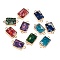 Dyed Natural Imperial Jasper & Resin Connector Charms, Golden Tone Brass Rectangle Links, Mixed Color, 24~24.5x12~12.5x5.7~6mm, Hole: 1.7~2.3mm