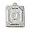 Anti-Tarnish 304 Stainless Steel Pendants, Rectangle with Letter Charm, Letter O, 24.5x18x3mm, Hole: 1.8mm