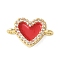 Brass Micro Pave Clear Cubic Zirconia Heart Connector Charms, with Red Enamel, Long-Lasting Plated, Cadmium Free & Lead Free, Rack Plating, Real 18K Gold Plated, 9.5x14.5x3mm, Hole: 1.4mm