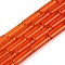 Transparent Glass Beads Strands, Bugle, Orange Red, 12.5~13x4~4.5mm, Hole: 0.6~0.9mm, about 28~29pcs/strand, 14.57~15.16 inch(37~38.5cm)