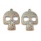 Alloy Pendants, Halloween, Red Copper & Green Patina, Skull, 30.5x22.5x3mm, Hole: 1.8mm