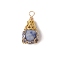 Natural Blue Spot Jasper Pendants, Teardrop Charms with Iron Findings, Golden, 21.5x13mm, Hole: 2mm