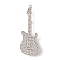 Guitar Alloy Rhinestone Musical Instruments Brooches, Platinum, Crystal, 69x26.5mm