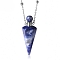 Natural Sodalite Faceted Cone Perfume Bottle Pendant Necklace, Aromatherapy Essential Oil Bottle Necklaces with Stainless Steel and Brass Chain Findings, Stainless Steel Color, 25.04 inch(63.6cm)