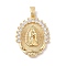Brass Clear Cubic Zirconia Pendants, Long-Lasting Plated, Oval with Holy Virgin Charms, Golden, 29.5x22.5x4mm, Hole: 5x3mm