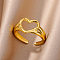 Simple Style 304 Stainless Steel Cuff Rings for Women, Golden, Heart, Inner Diameter: 17mm