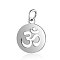 Non-Tarnish Chakra Theme 304 Stainless Steel Pendants, with Jump Ring, Flat Round with Ohm/Aum, Stainless Steel Color, 1.7x1.2cm