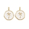 Brass Enamel Pendants, Flat Round & Coconut Tree Charms, Rack Plating, Cadmium Free & Lead Free, Long-Lasting Plated, Real 18K Gold Plated, White, 18x14x4mm, Hole: 4x2mm