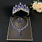 Teardrop Alloy Rhinestone Pendant Necklaces & Stud Dangle Earrings & Crown Hair Band Sets, Sapphire, 450mm