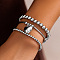 3Pcs 3 Styles Brass & CCB Beaded Stretch Bracelet & Heart Charm Bangle Set, Silver, Inner Diameter: 7-1/8 inch(18cm)