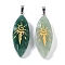 Natural Green Aventurine Gold Sun Pattern Pendants, Horse Eye Charms, with Rack Plating Platinum Plated Brass Snap on Bails, Lead Free & Cadmium Free, 42.5~43.5x15.5x7.5~8.5mm, Hole: 8x5mm