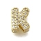 Brass Micro Pave Cubic Zirconia Letter Multi-Strand Links, Lead Free & Cadmium Free, Real 18K Gold Plated, Letter K, 8x6x4.5mm, Hole:  6x1.5mm