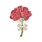 Flower Enamel Pins, Floral Zinc Alloy Crystal Rhinestone Brooches for Women, Golden, Dark Red, 40x27mm