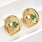 Brass & Glass & Plastic Stud Earrings, Real 18K Gold Plated, Flat Round, 19.5x19mm