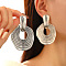 Alloy Dangle Stud Earrings, Platinum, Oval, 50mm