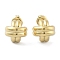 Ion Plating(IP) 304 Stainless Steel Arch Stud Earrings, Cross, Real 14K Gold Plated, 12x11.5mm