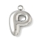 304 Stainless Steel Initial Pendants, Ion Plating(IP), Stainless Steel Color, Letter P, 16~18x6~18x3mm, Hole: 1.8mm