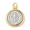 Brass Pendants, Flat Round with Saint Benedict, Lead Free & Cadmium Free, Long-Lasting Plated, with Jump Ring, Real 18K Gold Plated, 17.5x15.5x2mm, Hole: 3mm