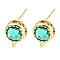 Bass Glass Stud Earring Findings, Round, Cyan, 14x10mm, Hole: 2mm, Pin: 1mm
