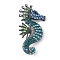 Gunmetal Zinc Alloy Rhinestone Brooches, Colorful, Sea Horse, 52x27mm
