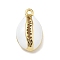 Rack Plating Brass Enamel Pendants, Long-Lasting Plated, Lead Free & Cadmium Free, Real 18K Gold Plated, Shell Shape, White, 15.5x9x4.5mm, Hole: 1.2mm