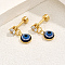 Stainless Steel Evil Eye Dangle Stud Earrings, with Clear Cubic Zirconia, Real 18K Gold Plated