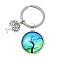 Alloy Glass Keychains, with 304 Stainless Steel Keychain Clasps, Flat Round, Deep Sky Blue, 6.2cm