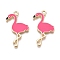 Alloy Enamel Pendants, Flamingo Shape, Golden, Hot Pink, 28.5x18x1mm, Hole: 2mm