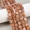 Natural Sunstone Beads Strands, Cube, with Seed Beads, 7~9.5x7~9x7.5~9mm, Hole: 1~1.2mm, about 37~42pcs/strand, 15.20~15.59''(38.6~39.6cm)