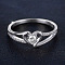 Heart Brass Micro Pave Clear Cubic Zirconia Finger Rings, Platinum, US Size 6(16.5mm)