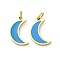 304 Stainless Steel Enamel Charms, with Jump Ring, Moon Charms, Ion Plating(IP), Real 18K Gold Plated, Dodger Blue, 13x7.5x1.5mm, Hole: 2.3mm