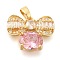 Brass Rhinestone Pendants, Micro Pave Cubic Zirconia Charms, Bowknot, Pink, 15x20x5mm, Hole: 5x3mm