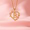 Brass Crystal Rhinestone Hollow Rose Heart with Letter Pendant Necklaces for Women, with Pink Enamel, Golden, Letter B, 19.69 inch(50cm)