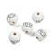 Spray Painted Wood European Beads, Large Hole Beads, Round with Word FRESH, White, 15.5~16mm, Hole: 4mm