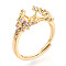 Flower Brass Micro Pave Cubic Zirconia Cup Peg Ring Settings, Adjustable Ring Settings for Half Drilled Beads, Real 18K Gold Plated, Pin: 1mm, 12mm, US Size 8 1/2~9 3/4(18.5~19.5mm)