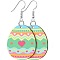 Printed Easter Acrylic Dangle Earrings, Egg with Pattern, Platinum, Medium Aquamarine, 50mm