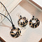 Leopard Print Pattern Round Acrylic Pendant Necklaces and Dangle Earrings Sets, Antique White, 720mm