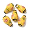 Handmade Lampwork Beads, Bumpy Vase with Floral Pattern, Yellow, 29~31x17x16.5mm, Hole: 2mm